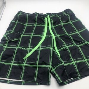 OP Swim Trunk Men Large Plaid Pocket Ocean Pacific L 36/38‎ 9 Neon Green Black